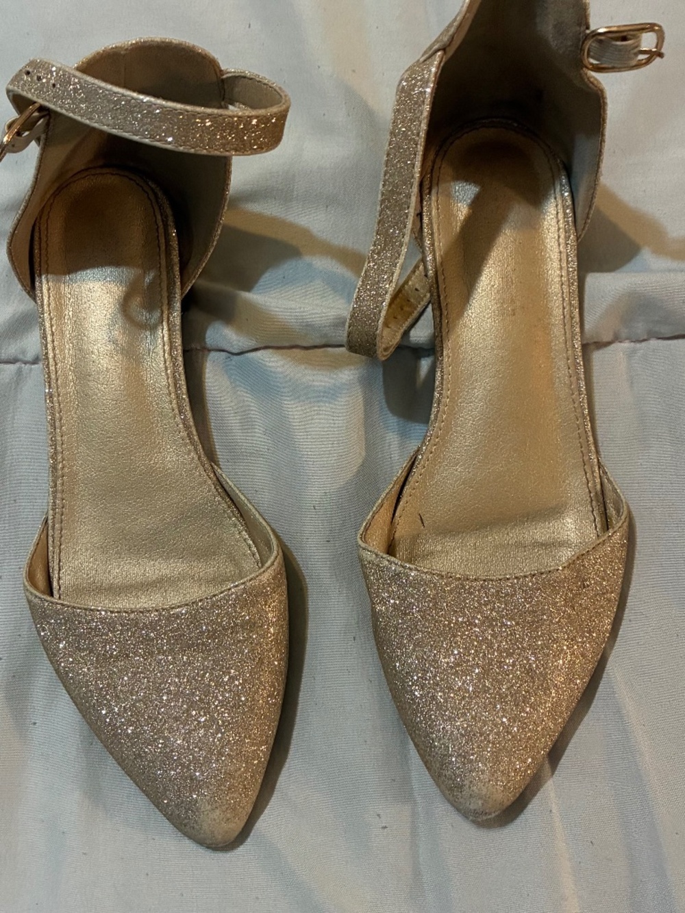 Womens Gold fabric shoes with ankle straps Size 38